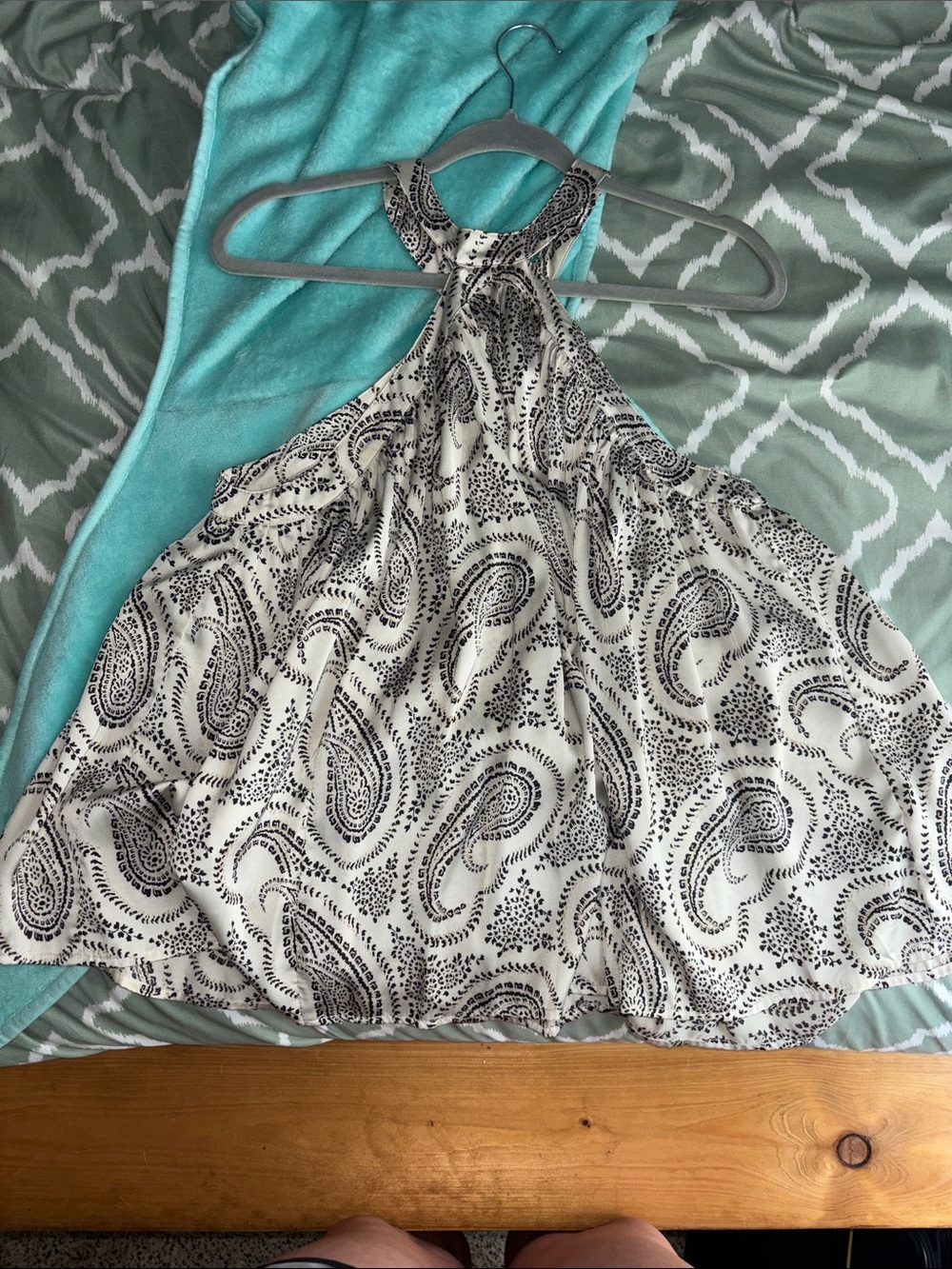 entro Cream and Black Paisley Halter Top